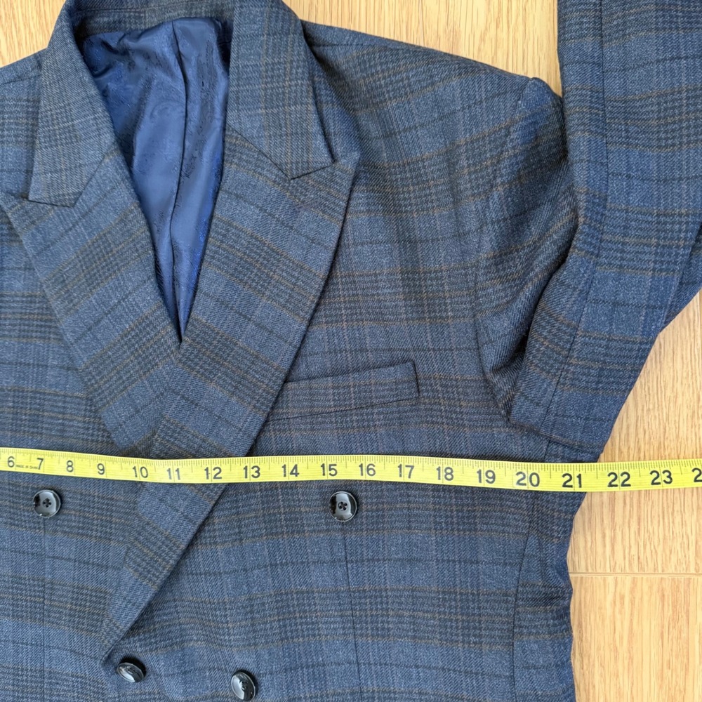 French Crown Suit Mens 42 34x31.5 Gray Blue Plaid Double Breasted AMAZING Wool - Picture 5 of 16